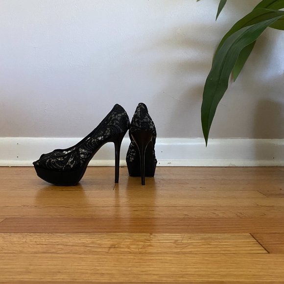 MixNo6 Black Peep Toe Heels - Picture 3 of 4